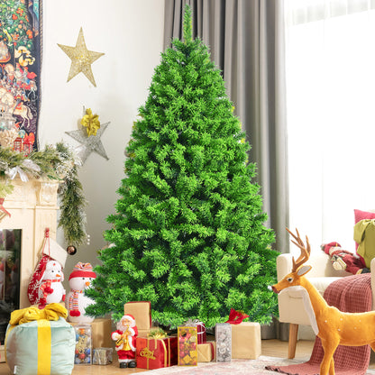 6.5Ft Green Flocked Hinged Artificial Christmas Tree W/ Metal Stand Green