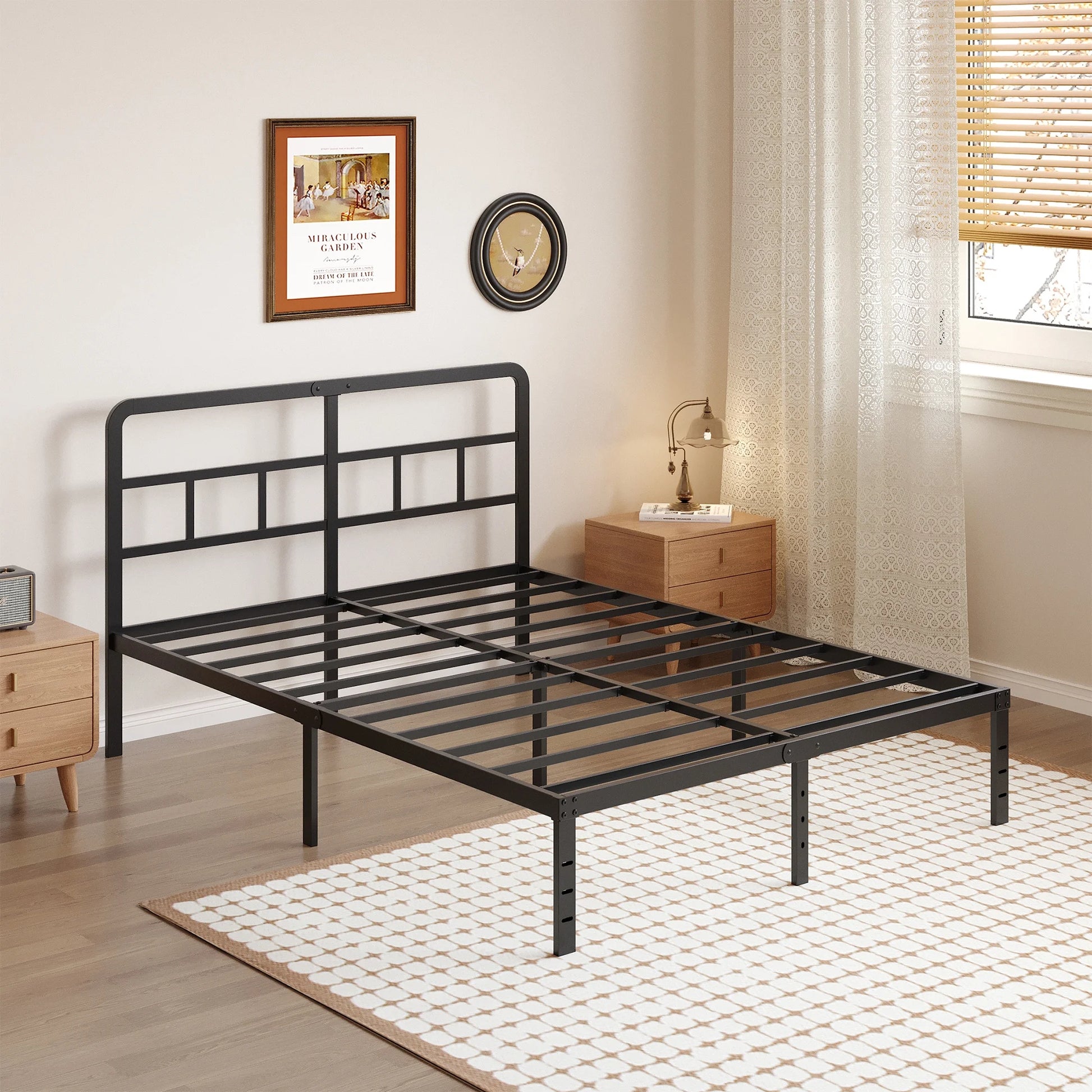 Metal Platform California King Bed Frames with Headboard, 14 Inch No Box Spring Needed Heavy Duty Steel Slat Mattress Foundation/Easy Assembly/Noise Free/Black