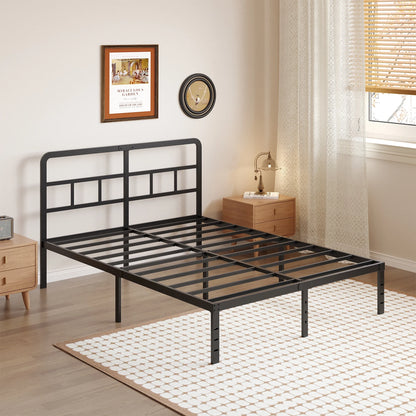Metal Platform California King Bed Frames with Headboard, 14 Inch No Box Spring Needed Heavy Duty Steel Slat Mattress Foundation/Easy Assembly/Noise Free/Black