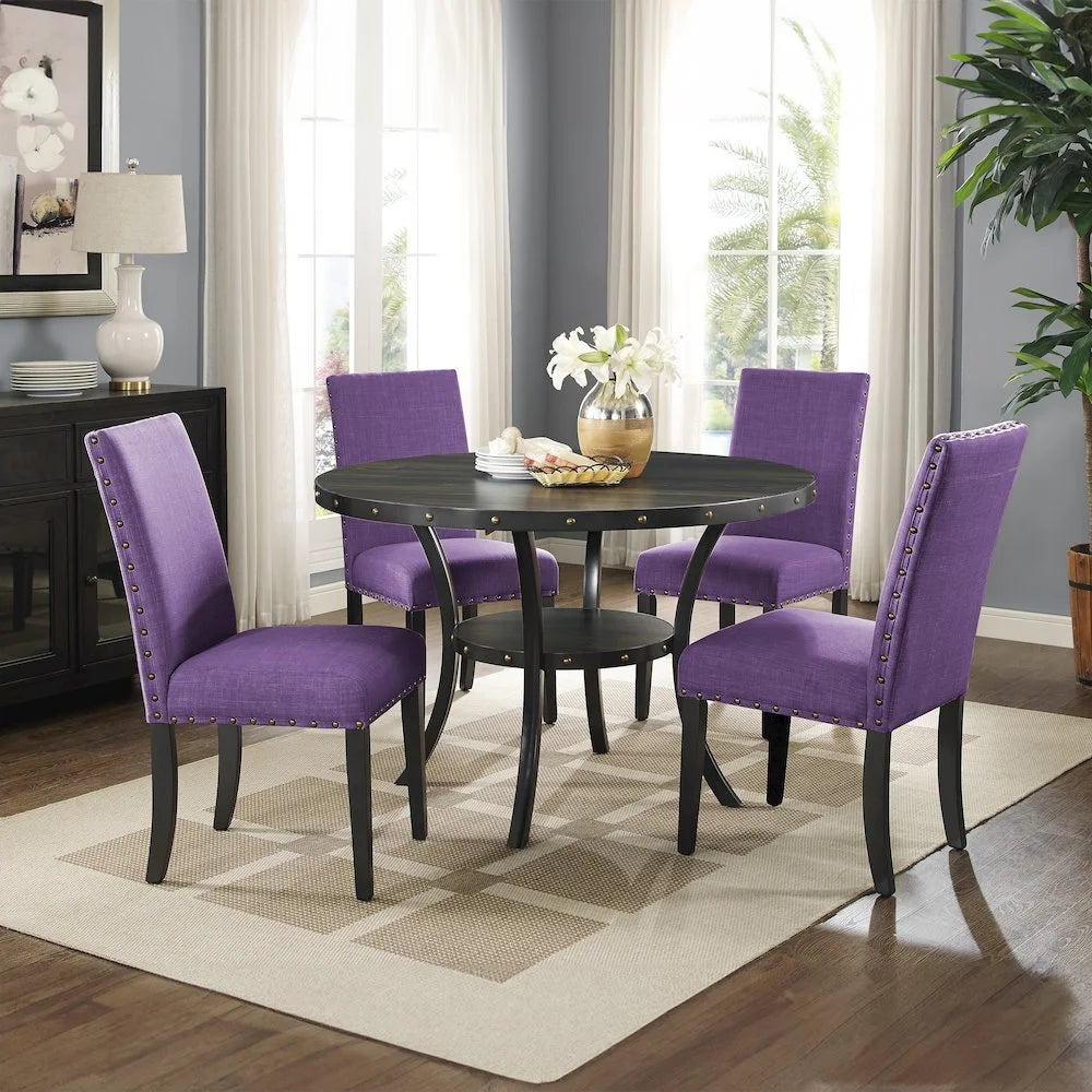 Biony Fabric Dining Chairs with Nailhead Trim, Set of 2, Purple