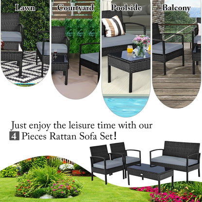 HW63756 4PCS Patio Rattan Furniture Set Garden Deck
