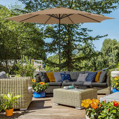 11' Patio Umbrella, Outdoor Table Market Large Umbrella with 8 Steel Ribs and Crank, Beige