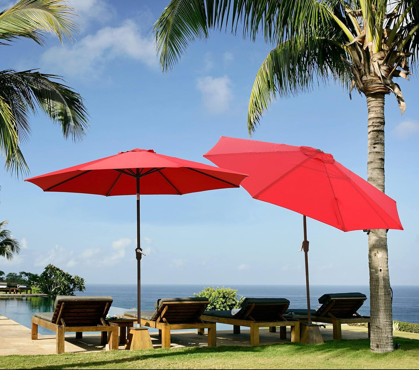 9 FT Enhanced Aluminum Patio Umbrella, UV Protected Outdoor Umbrella with Auto Crank and Push Button Tilt, Red