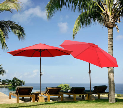 9 FT Enhanced Aluminum Patio Umbrella, UV Protected Outdoor Umbrella with Auto Crank and Push Button Tilt, Red