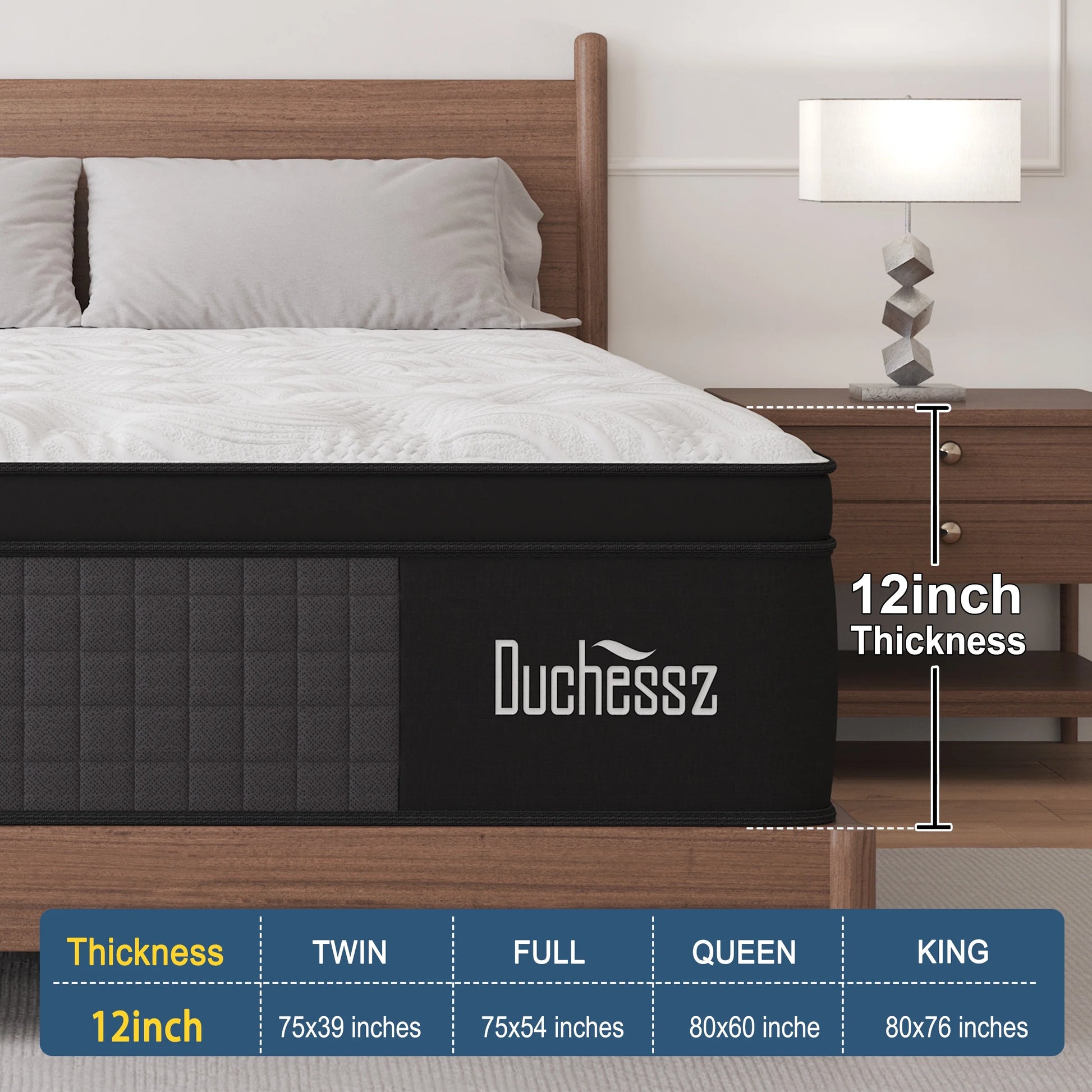 Full Mattress 12 Inch Hybrid Mattress in a Box Gel Foam Mattress Euro Top Individually Wrapped Pocket Coils Innerspring Mattress