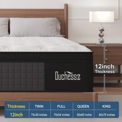 Full Mattress 12 Inch Hybrid Mattress in a Box Gel Foam Mattress Euro Top Individually Wrapped Pocket Coils Innerspring Mattress