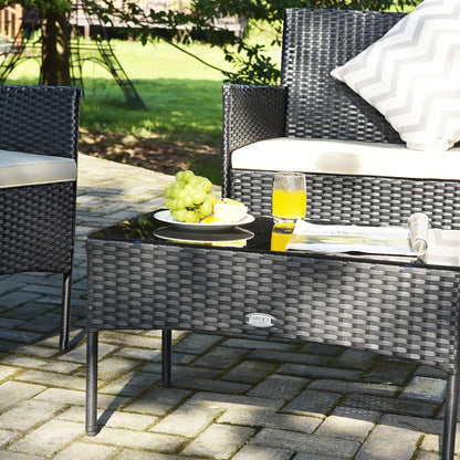 4PCS Patio Rattan Furniture Set Cushioned Sofa Coffee Table Backyard Porch White