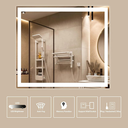36 X 36 Inch LED Bathroom Mirror for Vanity Mirror Wall Mounted with Smart anti Fog,Memory Mirror with Dimmable Light, Makeup Vanity，Smart Mirror