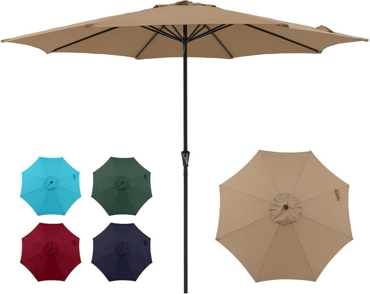 11' Patio Umbrella, Outdoor Table Market Large Umbrella with 8 Steel Ribs and Crank, Beige