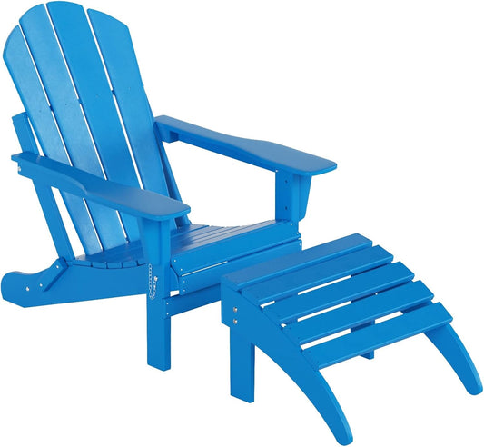 WO Home Furniture Adirondack Chair Outdoor Ottoman Set of 2 PCS Classic Patio Furniture (Pacific Blue)