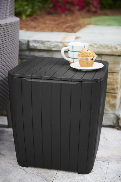 Resin Luzon Outdoor Table with Extra Hidden 10 Gallon Storage for Cushions and Patio Decor, Matte Graphite