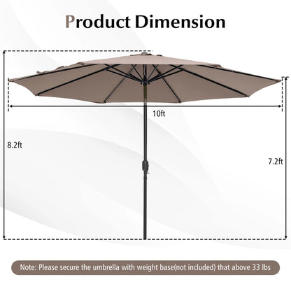 Outdoor Heavy Duty Market Umbrella with Tilt Mechanism Crank Handle 8 Sturdy Ribs Tan