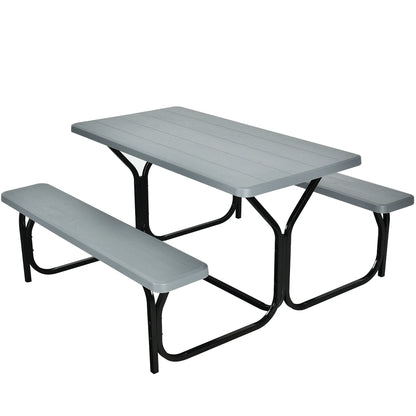 Gray Rectangle Metal Picnic Table Bench Set with Extension
