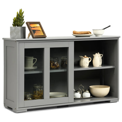Kitchen Storage Cabinet Sideboard Buffet Cupboard W/ Sliding Door Gray