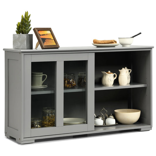 Kitchen Storage Cabinet Sideboard Buffet Cupboard W/ Sliding Door Gray