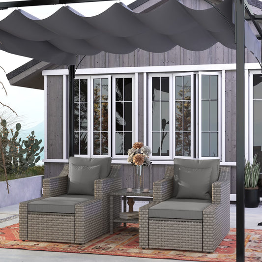 5-Piece PE Rattan Outdoor Patio Dining Set with Ottoman and Coffee Table, Gray
