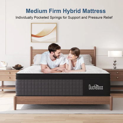 Full Mattress 12 Inch Hybrid Mattress in a Box Gel Foam Mattress Euro Top Individually Wrapped Pocket Coils Innerspring Mattress