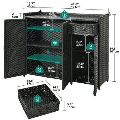 Outdoor Storage Cabinet Patio Wicker Bar Counter Table 2 Doors Backyard Patio