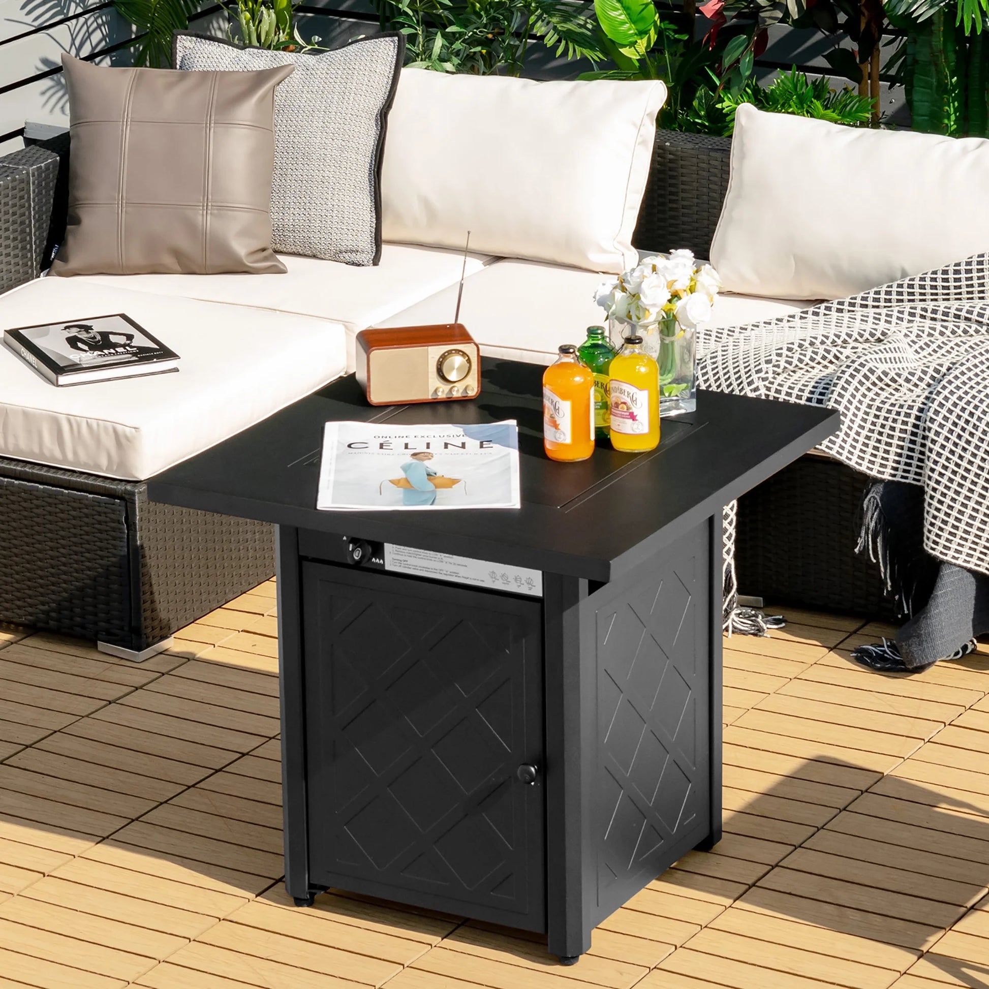 28'' Propane Fire Pit Table 50,000 BTU Patio Square Gas Fireplace W/Lava Rock
