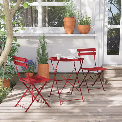 Premium Frame Patio Bistro Set, Folding Outdoor Patio Furniture Sets, 3 Piece Patio Set of Folding Patio Table and Chairs, Red