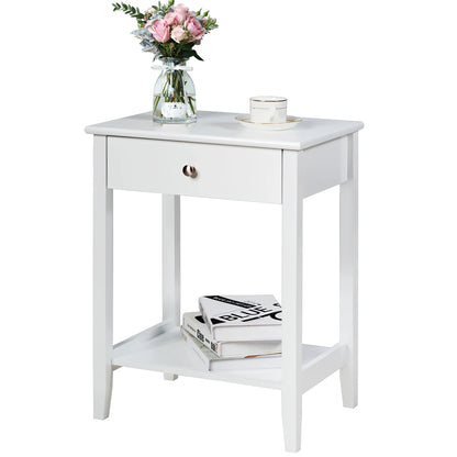 Nightstand End Table Storage Display Bedroom Furniture Drawer Shelf beside White
