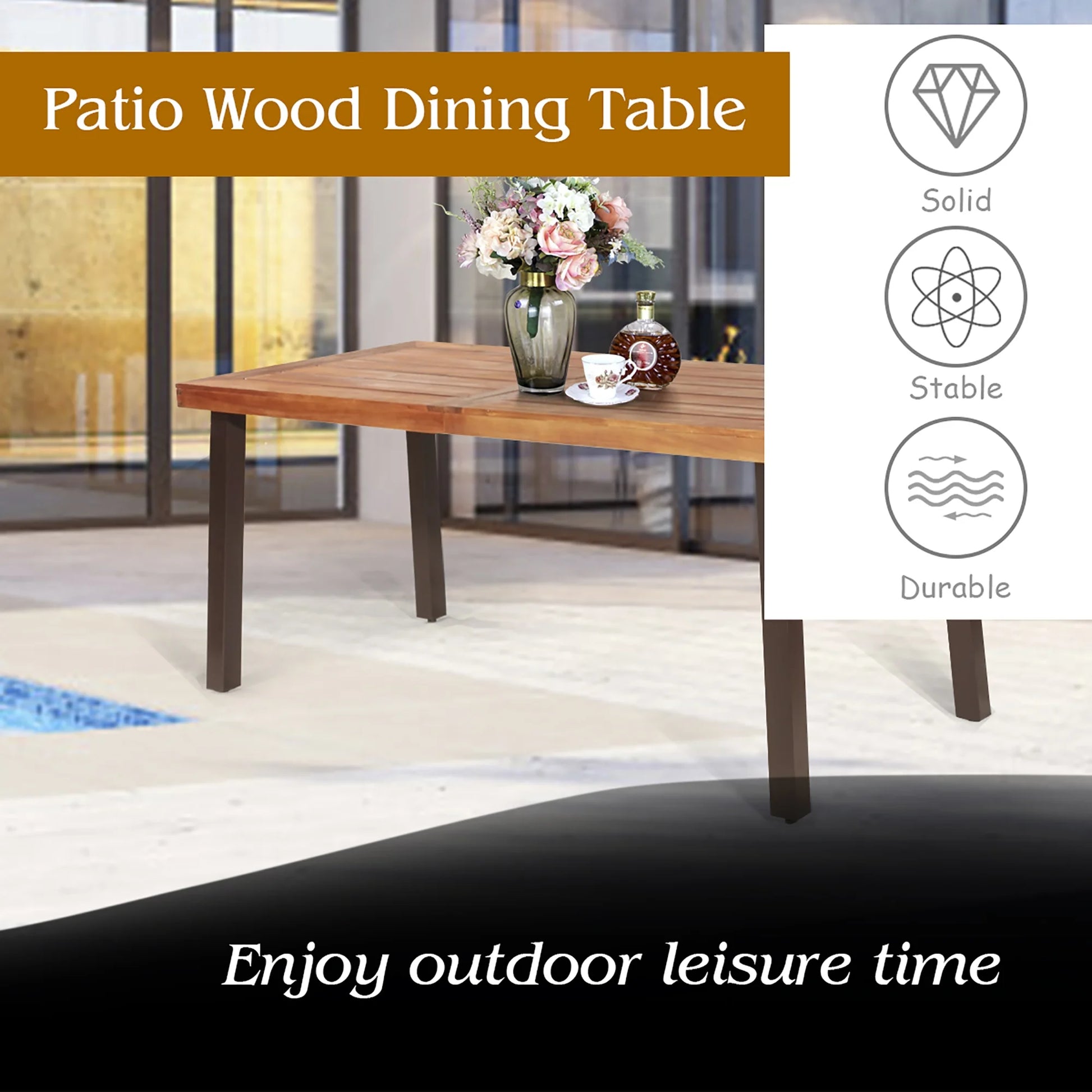 Rectangular Acacia Wood Dining Table Rustic Furniture Indoor &Outdoor