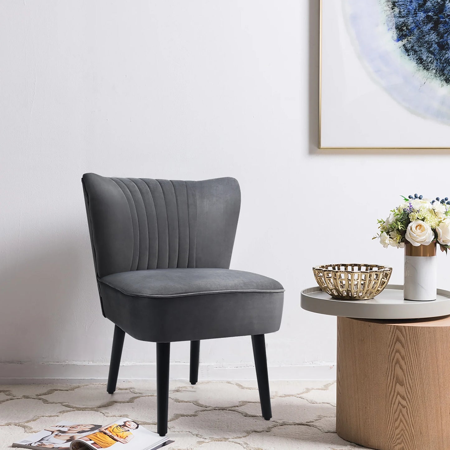 Set of 2 Armless Accent Chair Upholstered Leisure Chair Single Sofa Turquoise\Stone Grey\ Dark Grey