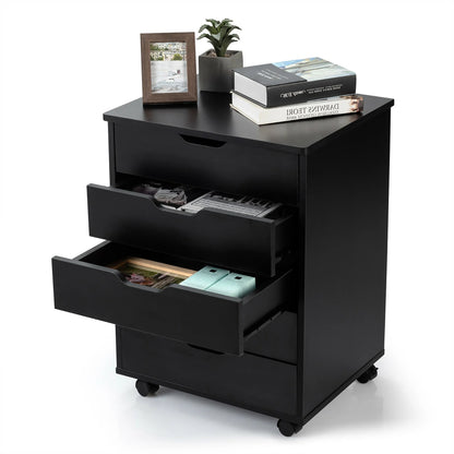 5 Drawer Chest Storage Dresser Floor Cabinet Organizer with Wheels Black