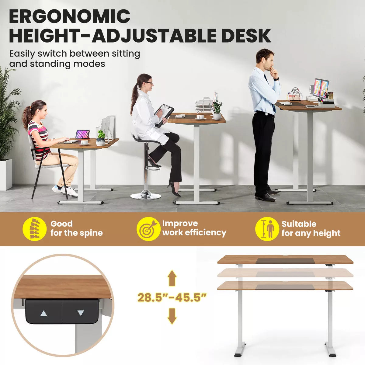 Costway Electric Height Adjustable Standing Desk, Sit to Stand Computer Workstation Home Office Desk