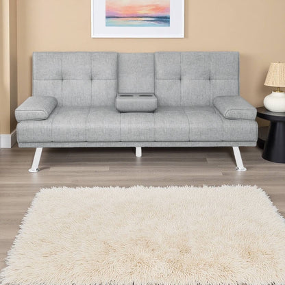 Modern Futon Convertible Sofa Bed with Adjustable Back with Cupholders