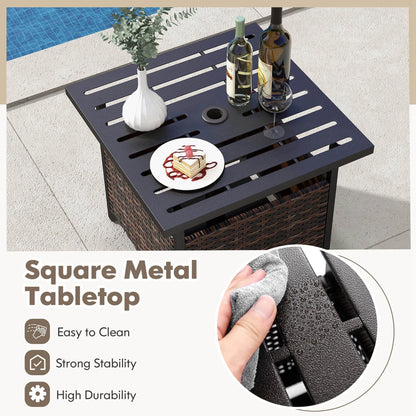 Rattan Wicker Steel Side Table Outdoor Furniture Deck Garden Patio Pool Brown
