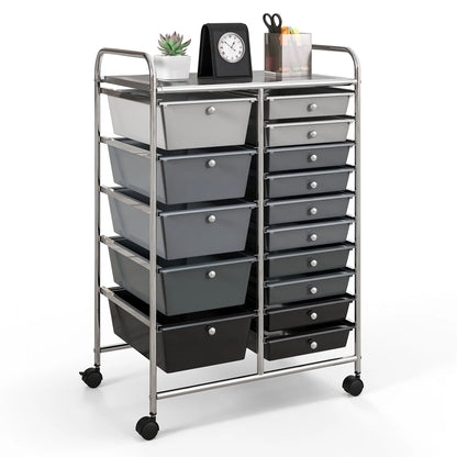 15 Drawer Rolling Storage Cart Tools Scrapbook Paper Office School Organizer Multi-Color