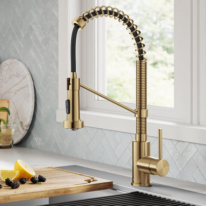 Bolden Commercial Style 2-Function Single Handle Pull down Kitchen Faucet in Spot-Free Brushed Brass, KPF-1610BB