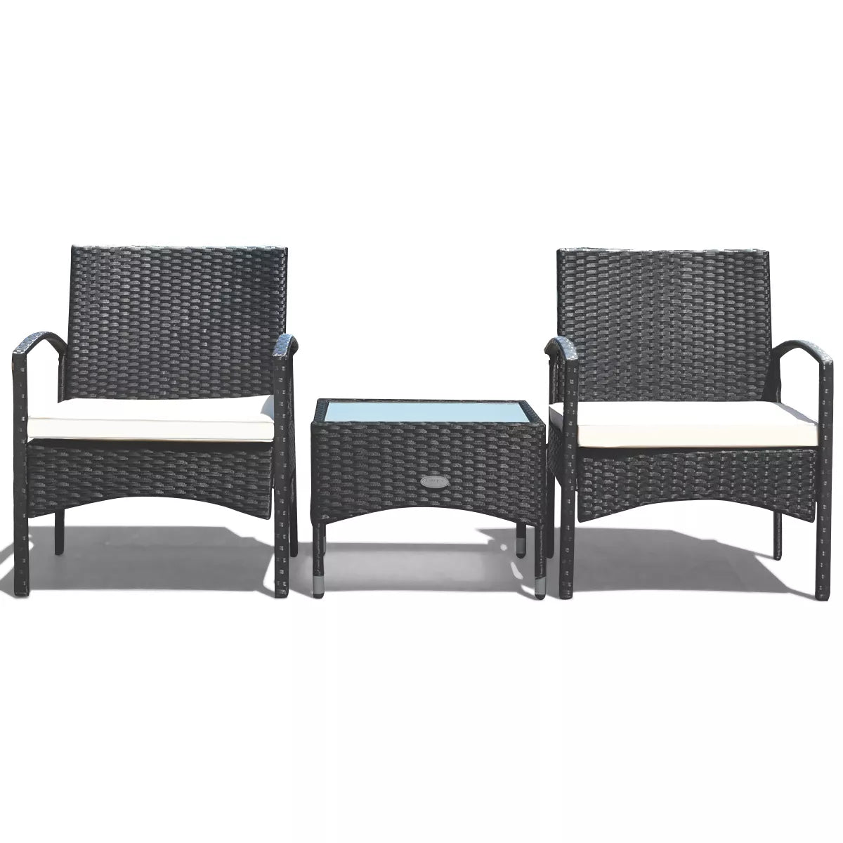 Costway 3 PCS Furniture Set Table & 2 Chair Patio Wicker Rattan W/Cushion