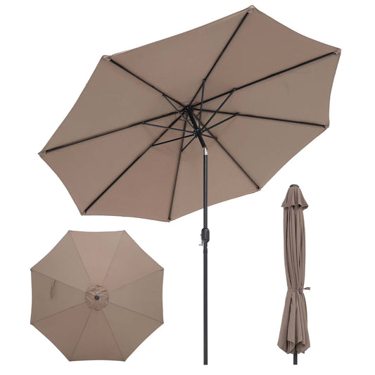 Outdoor Heavy Duty Market Umbrella with Tilt Mechanism Crank Handle 8 Sturdy Ribs Tan