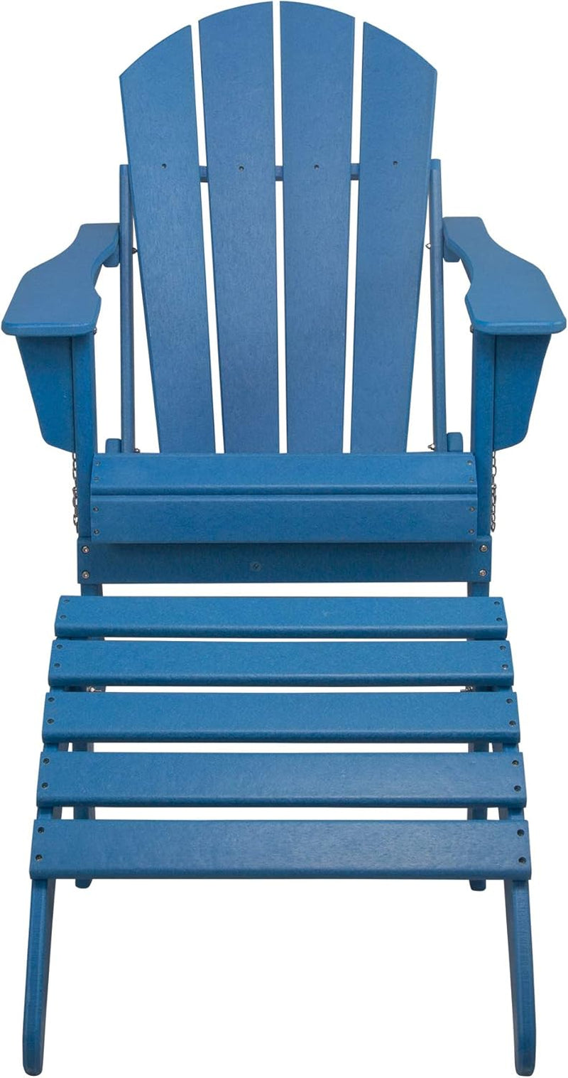 WO Home Furniture Adirondack Chair Outdoor Ottoman Set of 2 PCS Classic Patio Furniture (Pacific Blue)