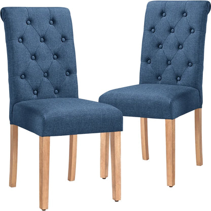 2Pcs Upholstered Parson Dining Chair High Back, Blue