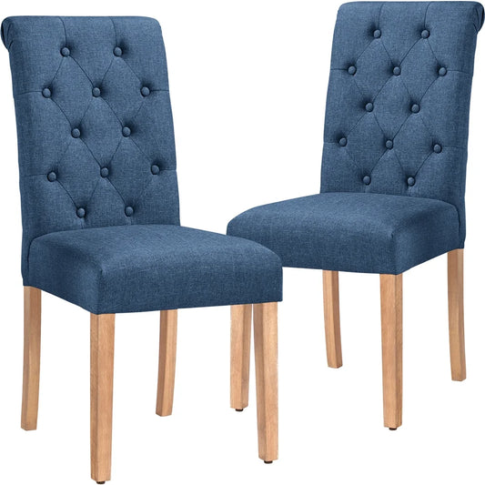 2Pcs Upholstered Parson Dining Chair High Back, Blue