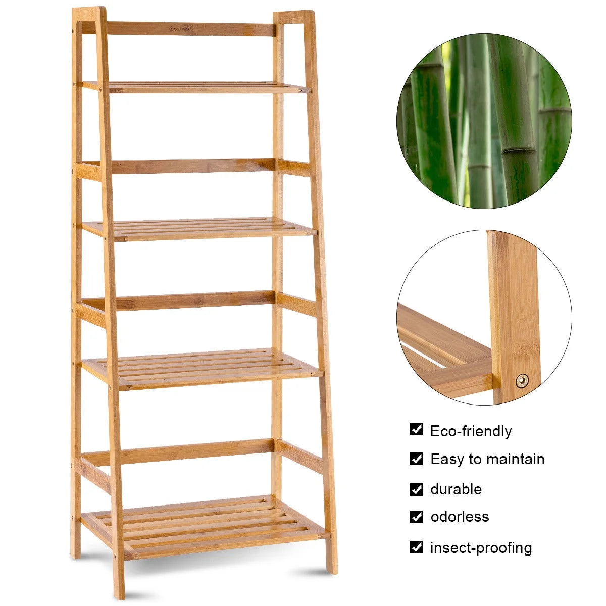 Multifunctional 4 Shelf Bamboo Bookcase Ladder Plant Flower Stand Rack Storage