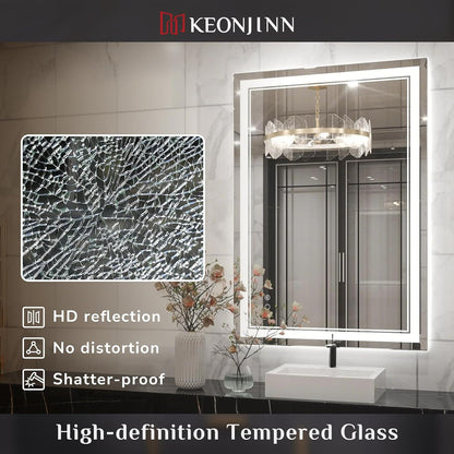 LED Mirror for Bathroom, 36 X 24 Inch, Wall Mounted, Dimmable, Anti-Fog, IP54 Waterproof, 3 Year Warranty