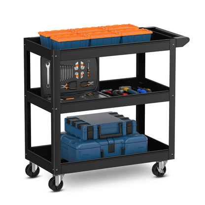 3-Tier Metal Utility Cart 400 Lbs Storage Service Trolley Tool Storage Black