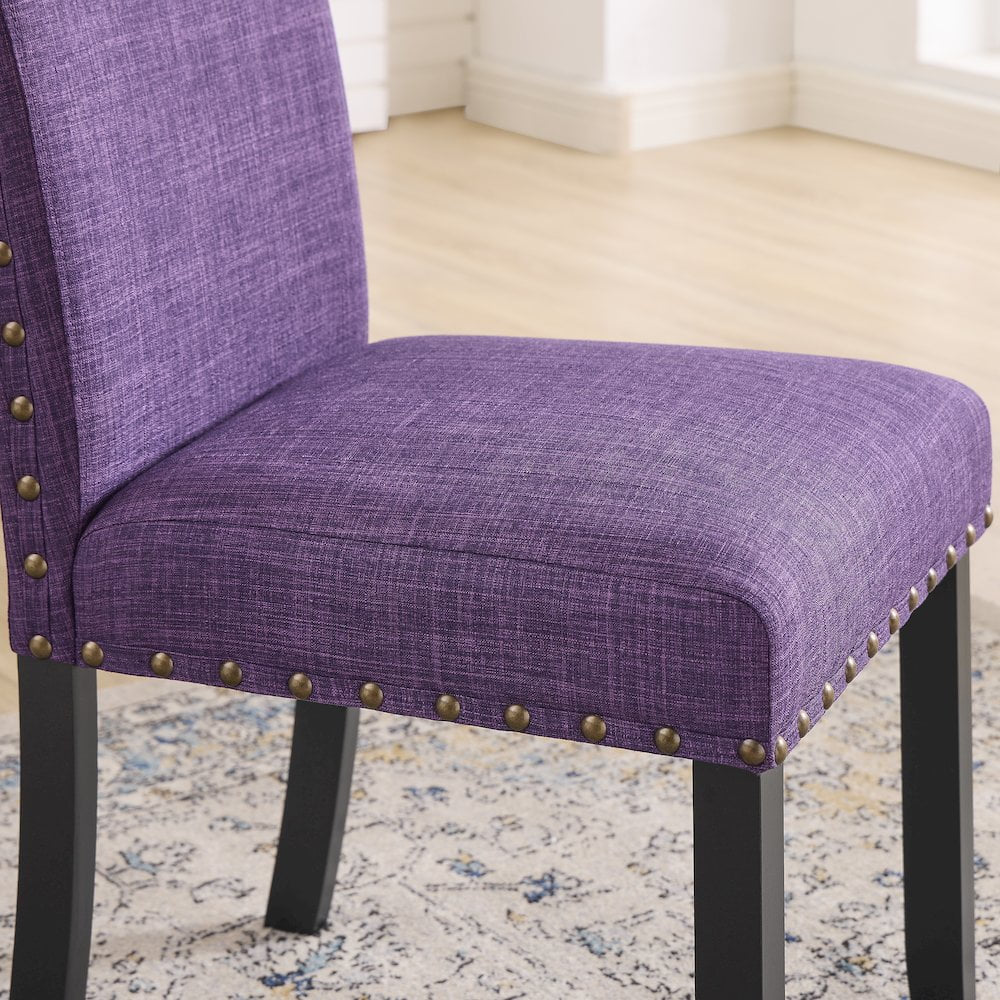 Biony Fabric Dining Chairs with Nailhead Trim, Set of 2, Purple