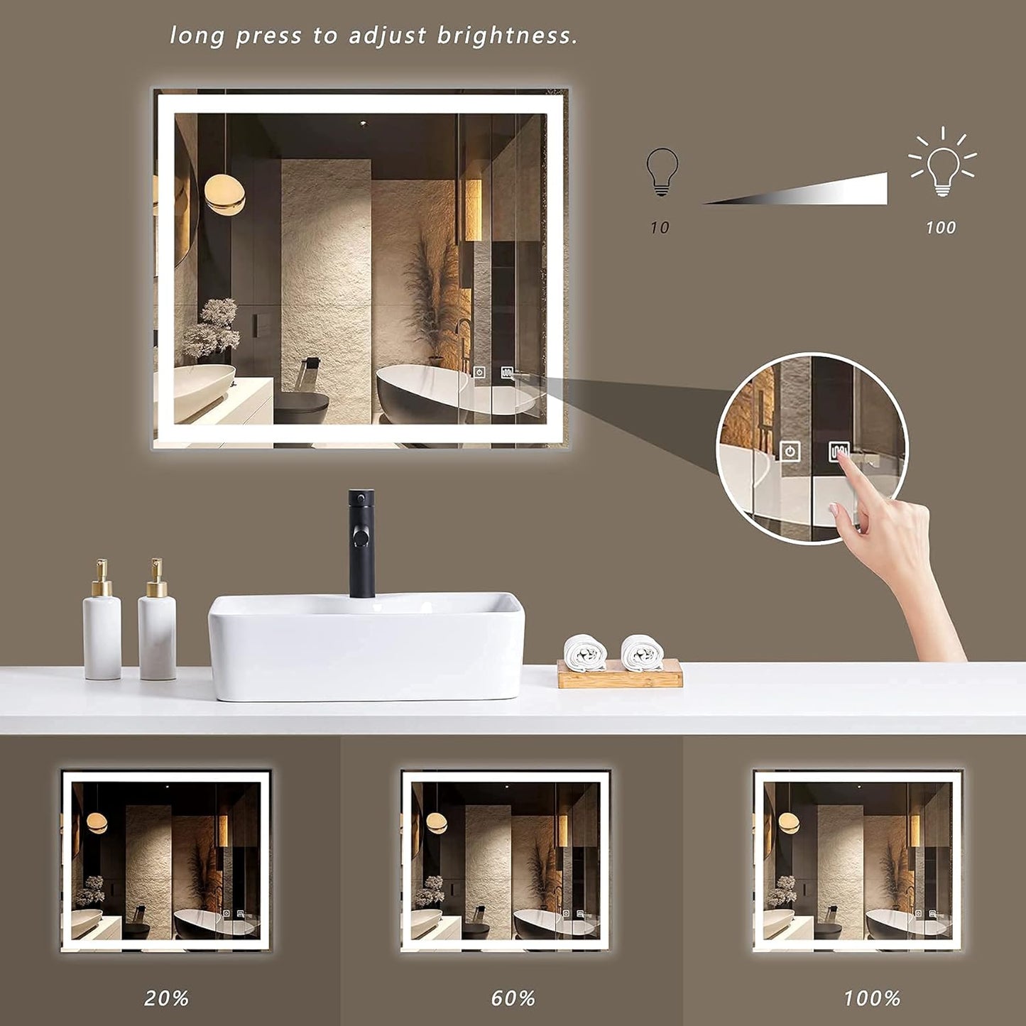 36 X 36 Inch LED Bathroom Mirror for Vanity Mirror Wall Mounted with Smart anti Fog,Memory Mirror with Dimmable Light, Makeup Vanity，Smart Mirror
