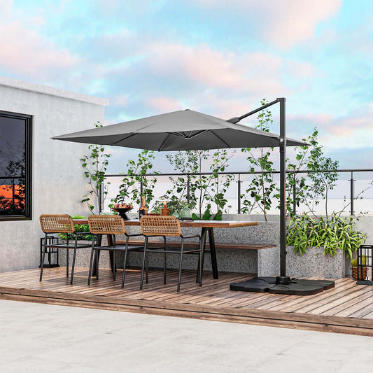 Patio 9.5FT Square Cantilever Offset Hanging Umbrella 2-Tier 360° Outdoor Gray