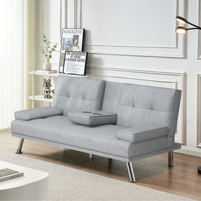 Modern Futon Convertible Sofa Bed with Adjustable Back with Cupholders
