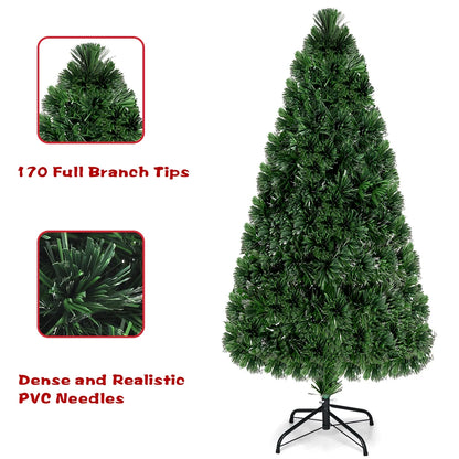 5Ft Pre-Lit Fiber Optic PVC Christmas Tree Metal Holiday