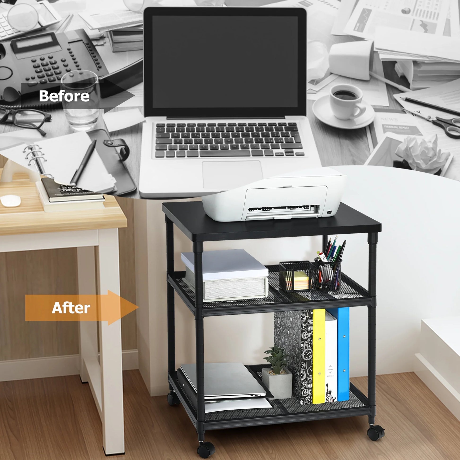 3-Tier Black Rolling Printer Stand  3-Tier Black Rolling Printer Stand, Black