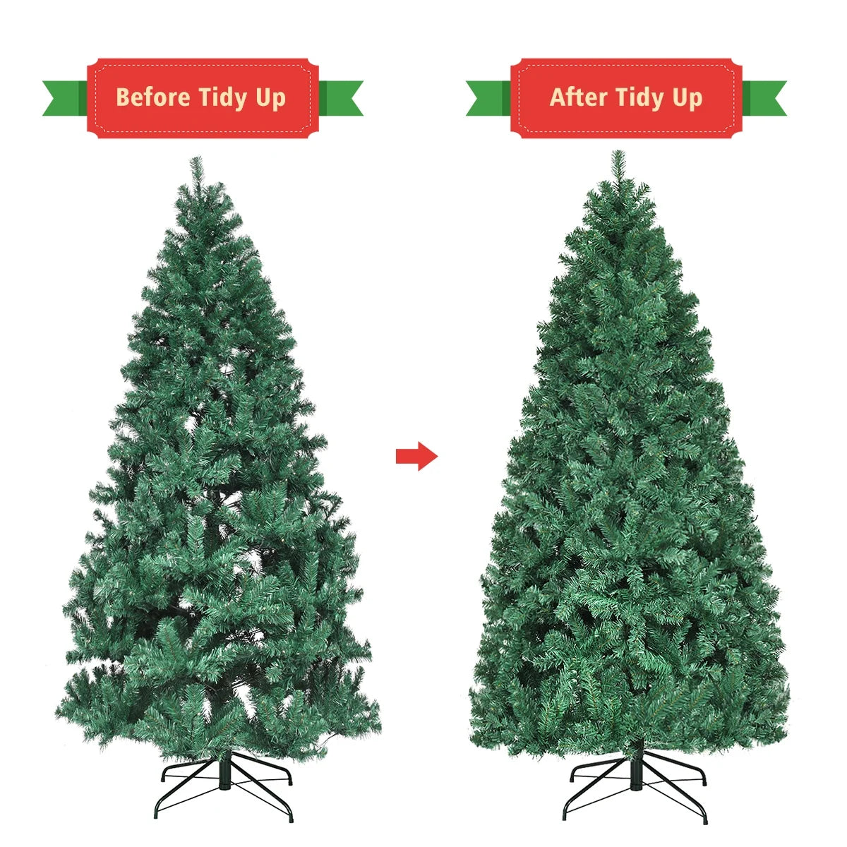 7Ft Pre-Lit PVC Hinged Christmas Tree 300 LED Lights Green