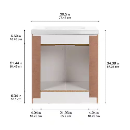 Everdean 31 In. Single Sink White Bath Vanity with White Cultured Marble Top (Assembled)