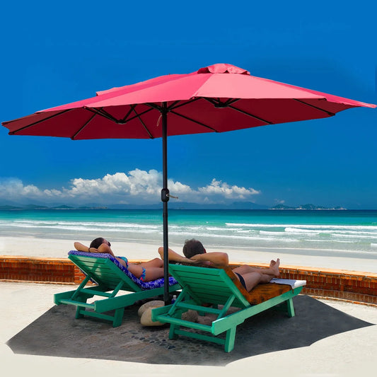 15' Market Outdoor Umbrella Double-Sided Twin Patio Umbrella with Crank Wine